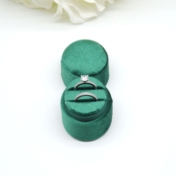 Green Oval Double Velvet Ring Box