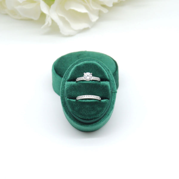 Green Oval Double Velvet Ring Box