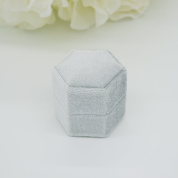 Light Grey Hexagon Double Velvet Ring Box