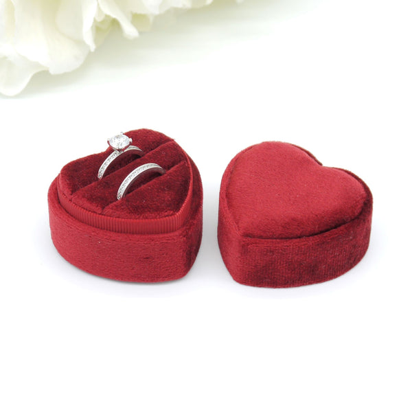 Red Heart Double Velvet Ring Box