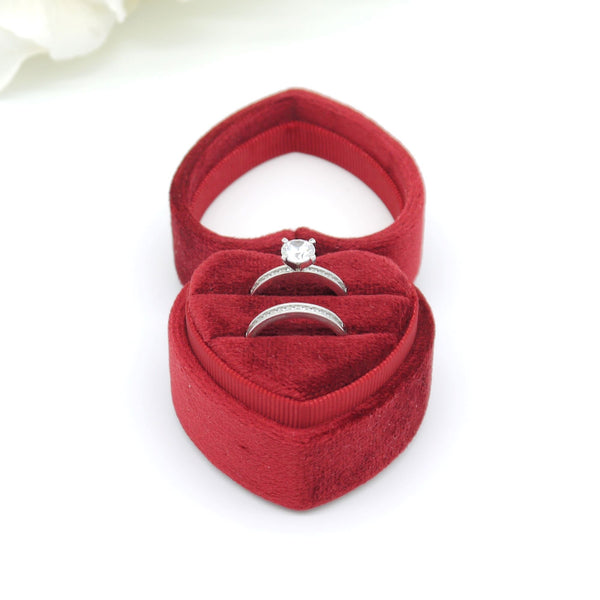 Red Heart Double Velvet Ring Box