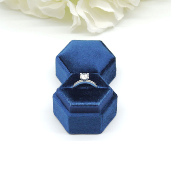 Royal Blue Hexagon Single Velvet Ring Box