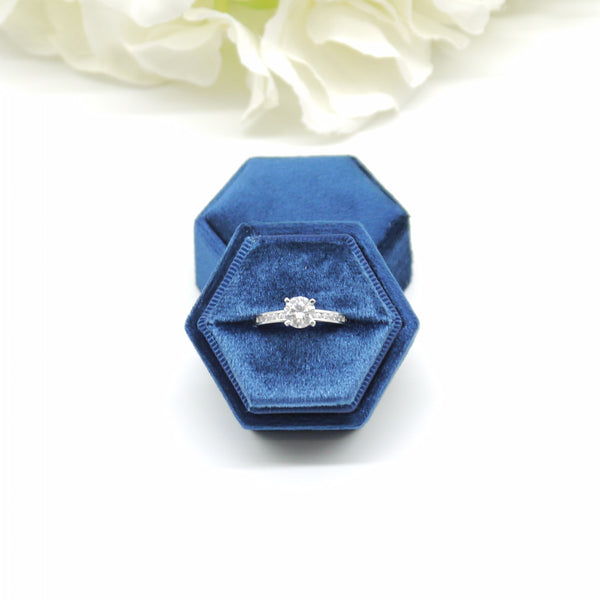 Royal Blue Hexagon Single Velvet Ring Box