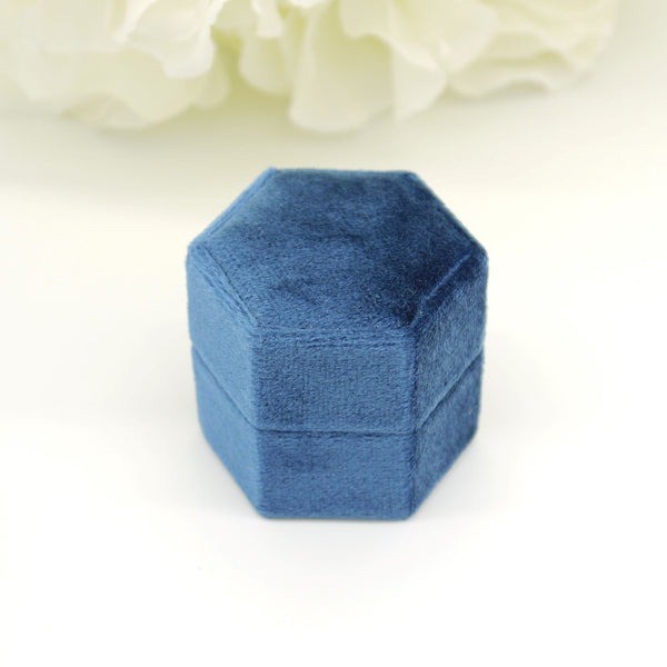 Royal Blue Hexagon Single Velvet Ring Box